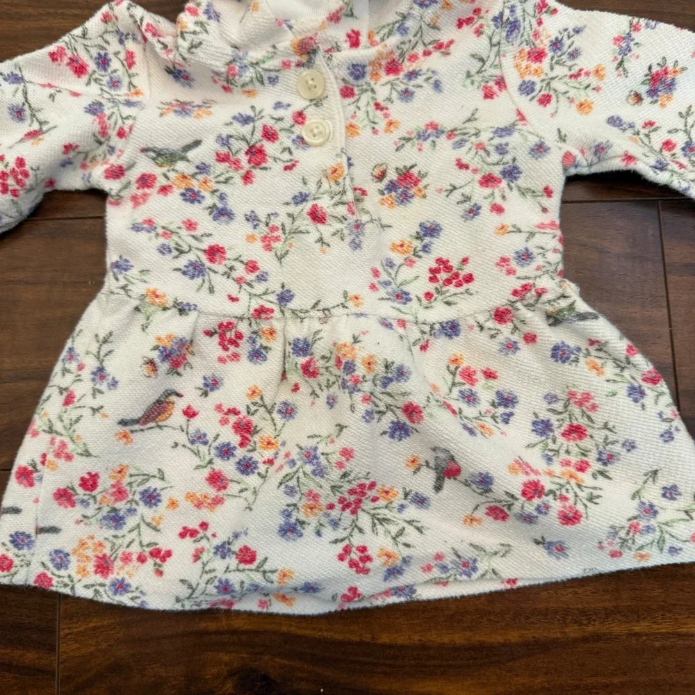 Carters Baby Girls Floral Bird Hooded Smocked Sweatshirt 12Months Long Sleeve